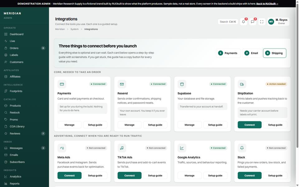 Integrations, Meridian demo store.