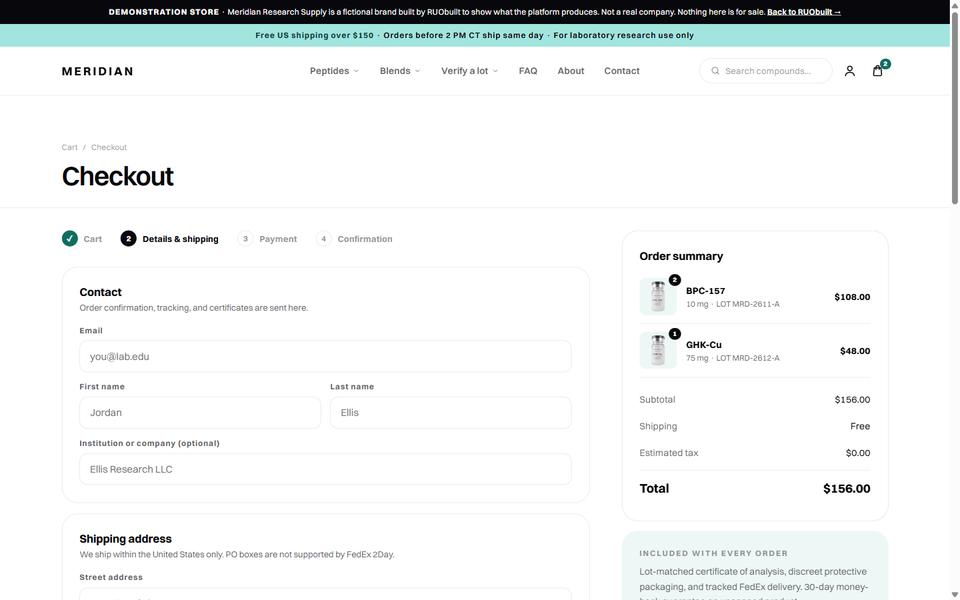 Checkout, Meridian demo store.