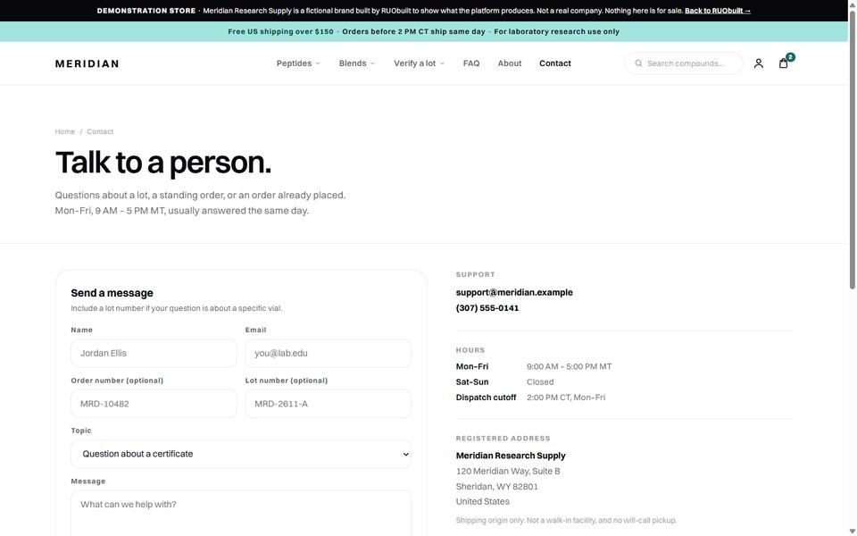 Contact, Meridian demo store.